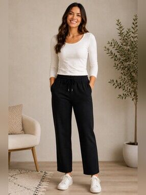 Nine West Black Drawstring Pants Women Pull On Work Pants Comfy Elastic Waist M